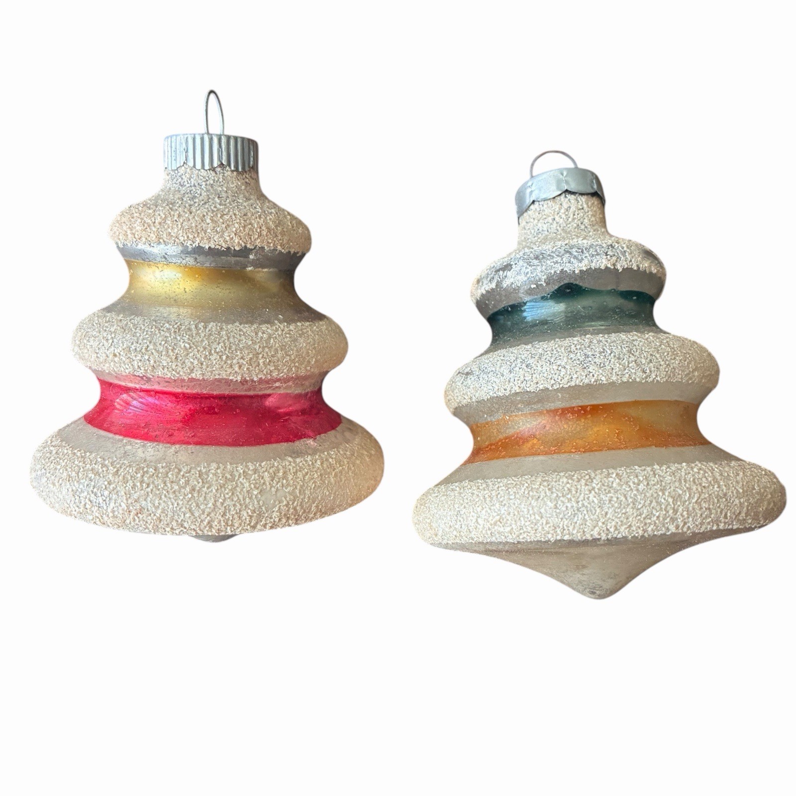 Vintage Shiny Brite Tornado Glass Christmas Ornaments Mica Tree Pair 3” MCM