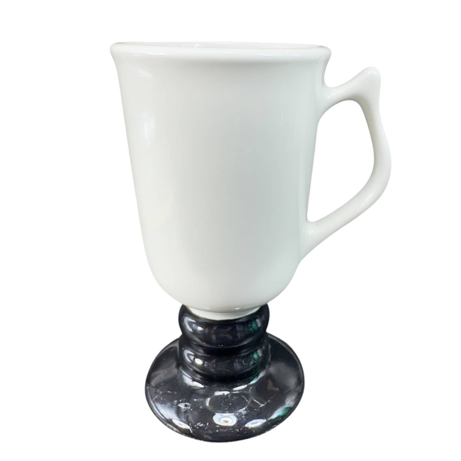 Vintage Hall China 1273 Pedestal Mug Cup White Black MCM USA Pottery Single Mug