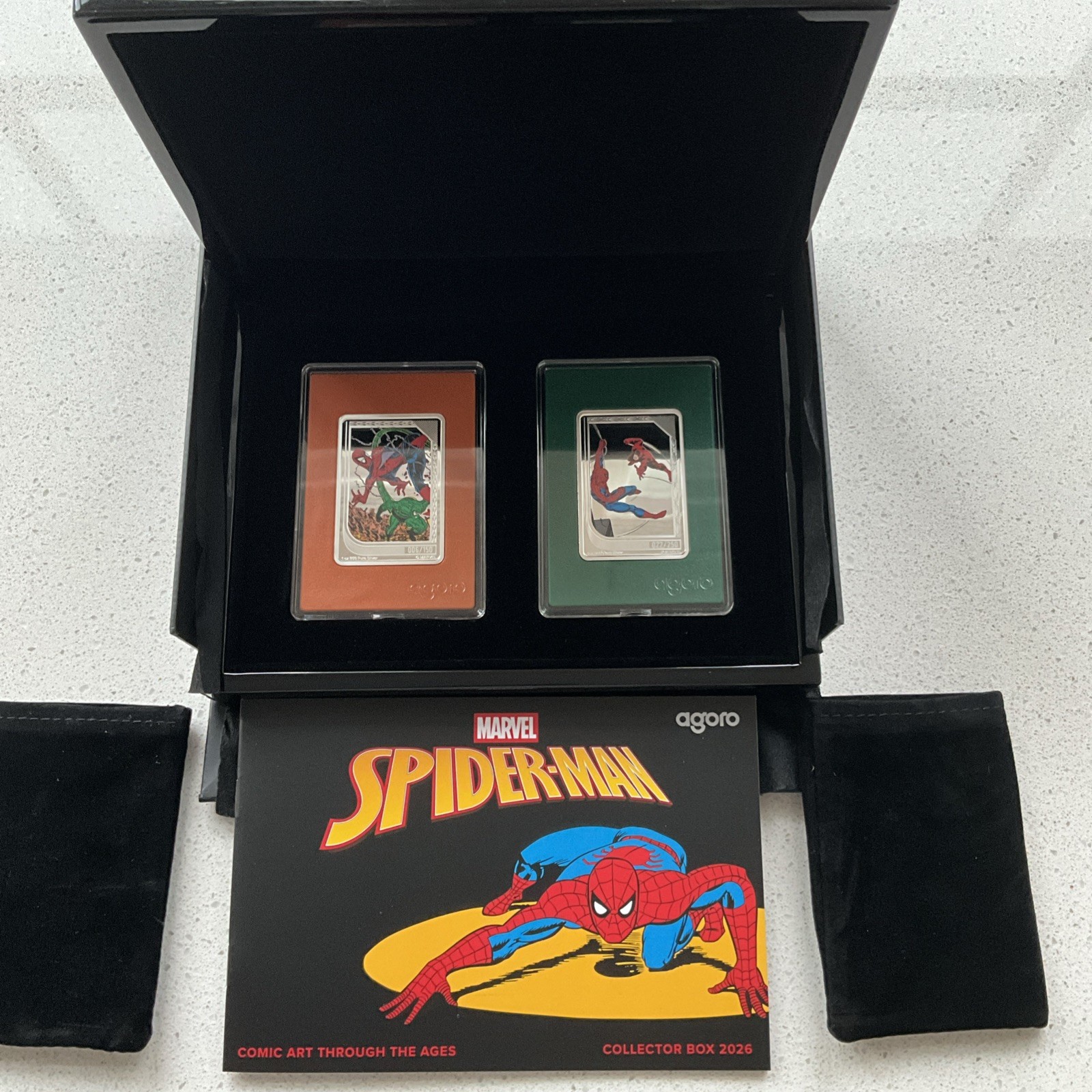 2026 Agoro Marvel Spider-Man 2 oz .999 Silver Topaz 006/150 Emerald 022/250
