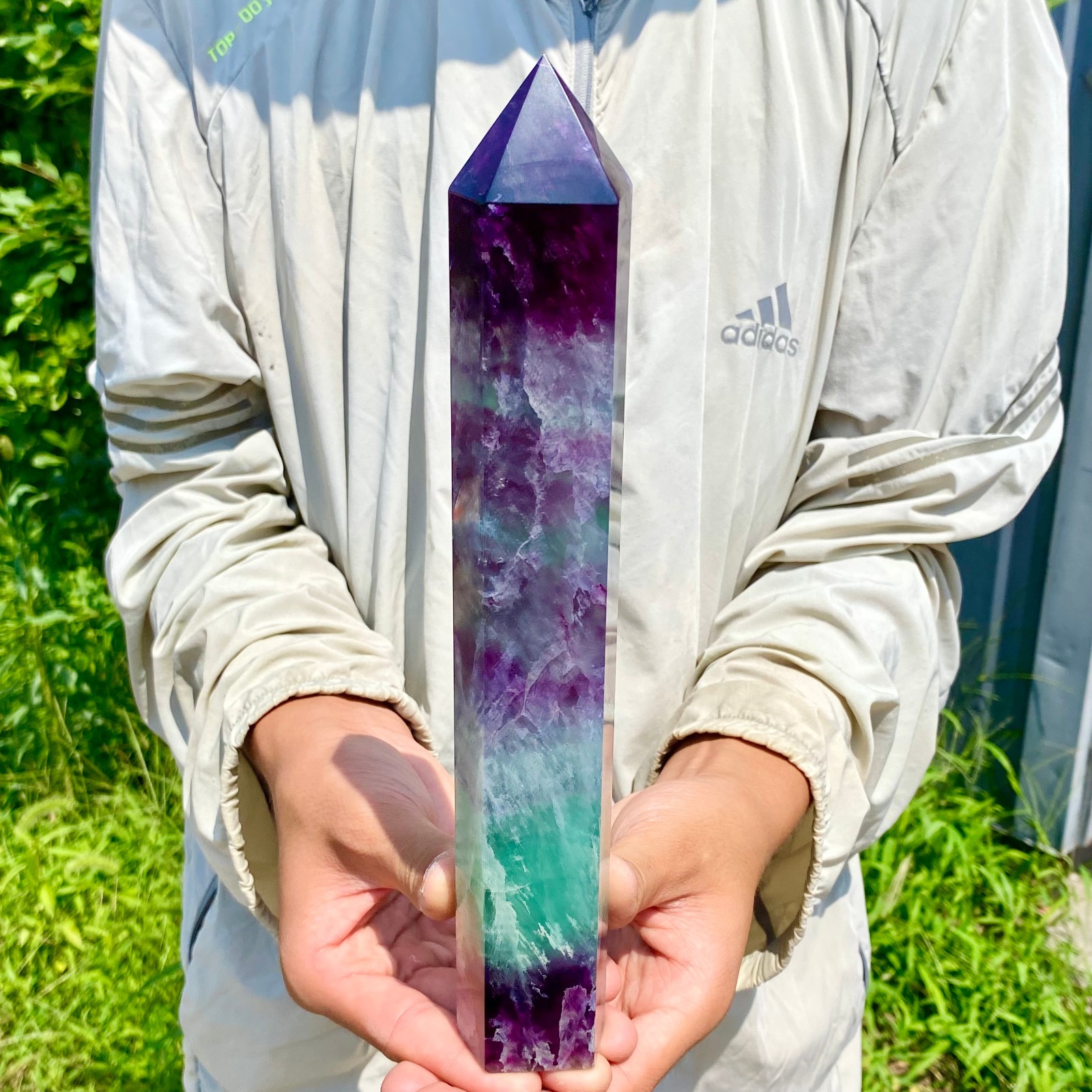 2.53LB Natural Fluorite Crystal Column Magic Wand Obelisk Point Earth Healing