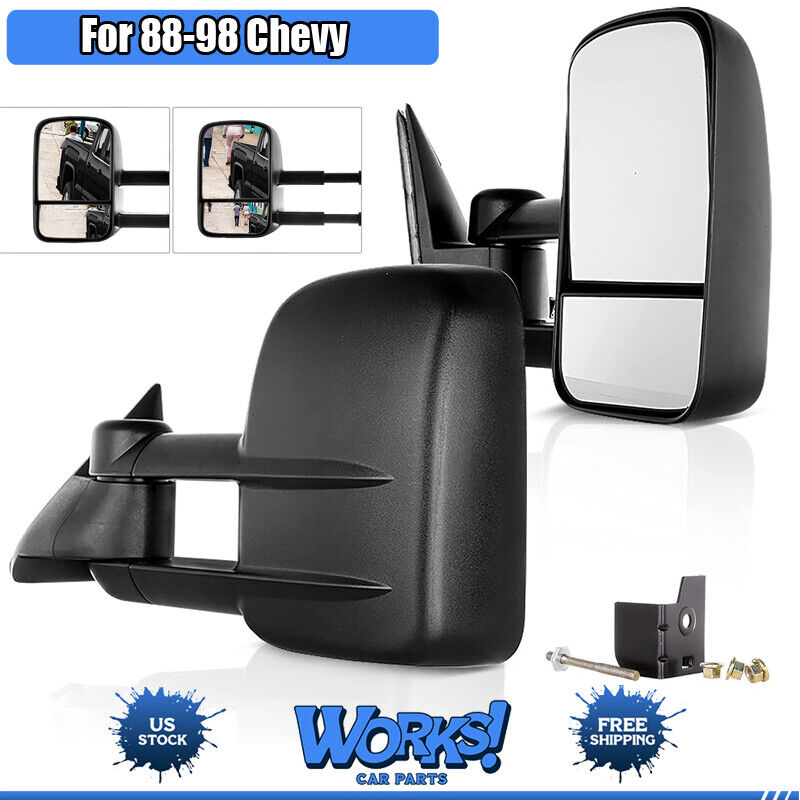 Manual Telescoping Tow Mirrors For 88-98 Chevy/GMC C/K 1500 2500 3500 Pair
