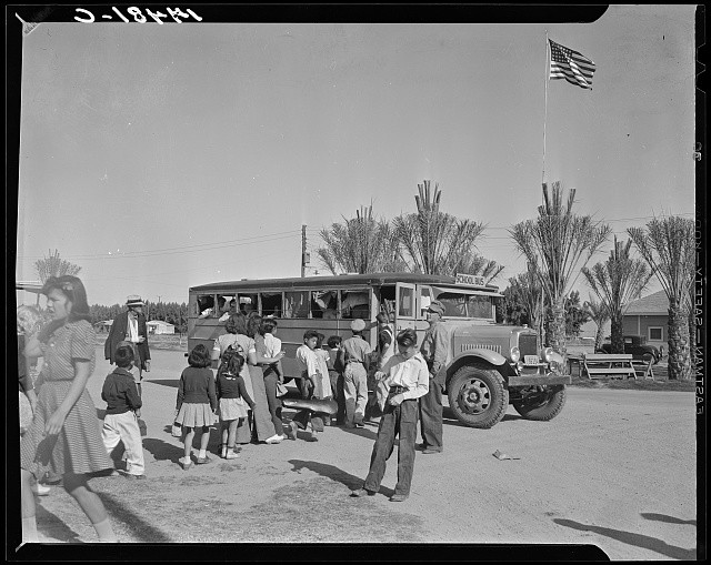 Indio California 1941 Farmworkers Community School Bus Children Pickup