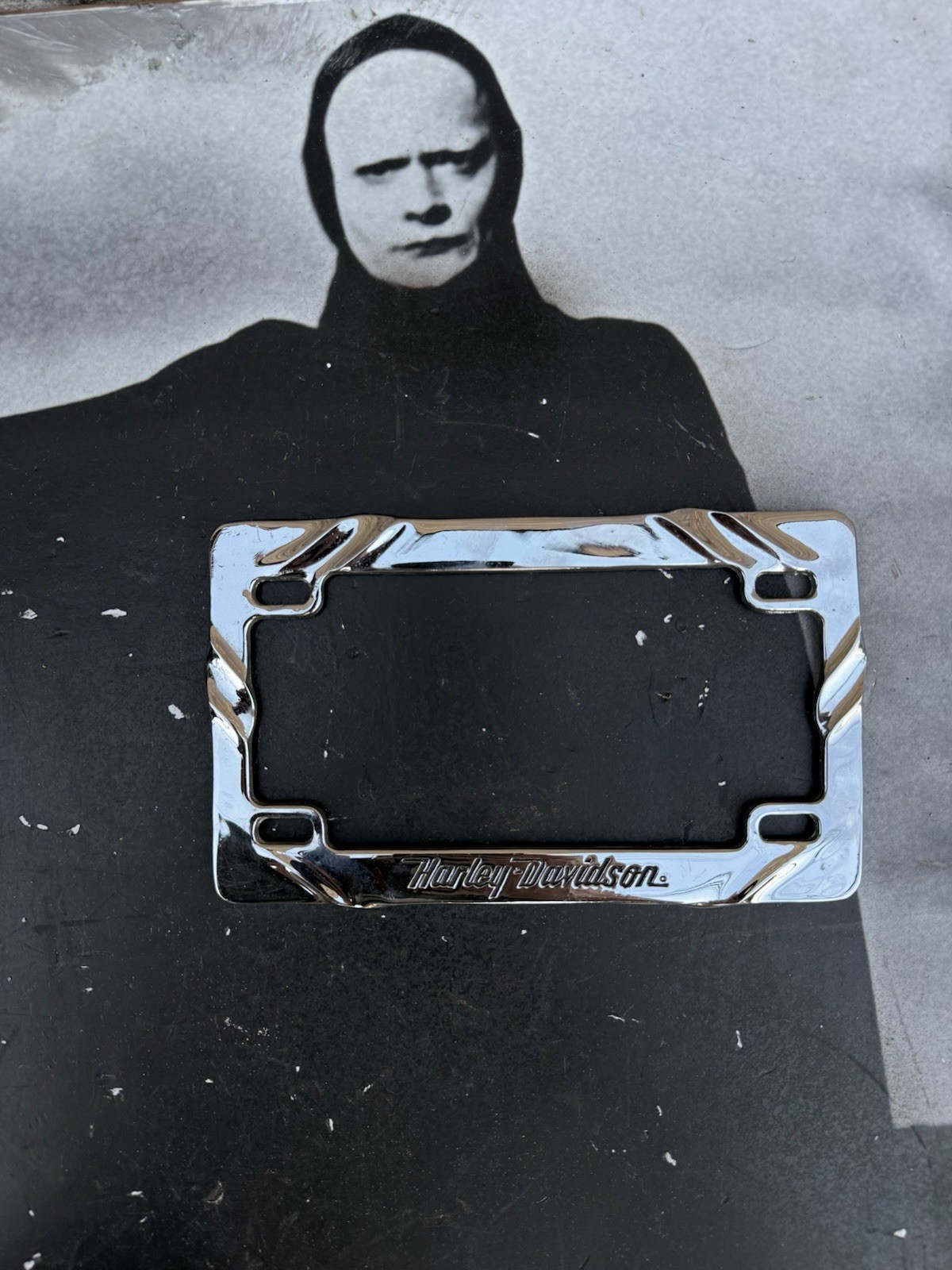 Harley Davidson Cast Chrome License Plate Frame Vintage