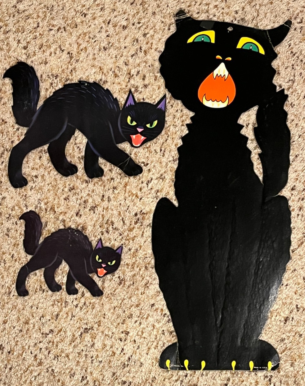 Vintage Lot of 3 Black Cats, Beistle Diecut Door/Wall Halloween Decor, 1940s?
