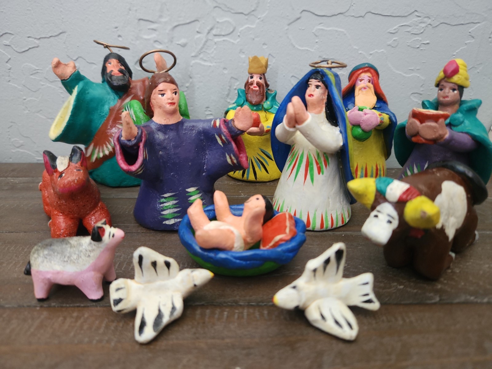 Vintage Mexican Ortega Folk Art Pottery Nativity Scene Set
