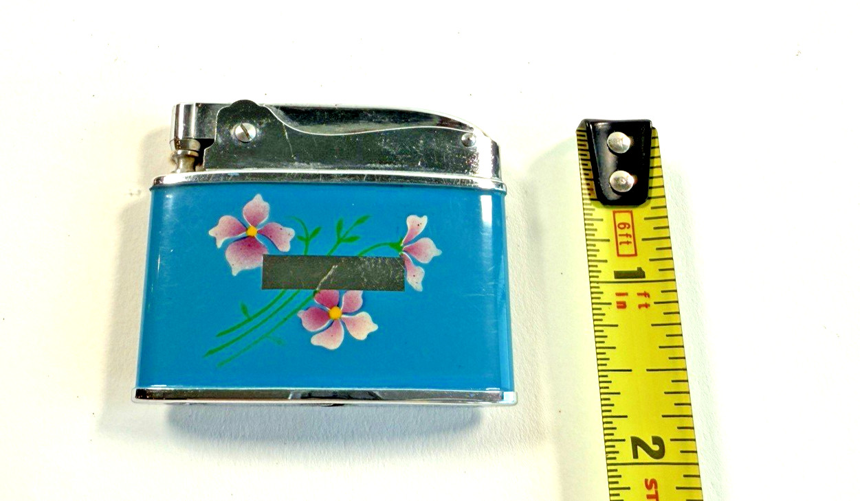 Vintage 1970s Silver Cigarette Lighter Made In Japan (Blue)