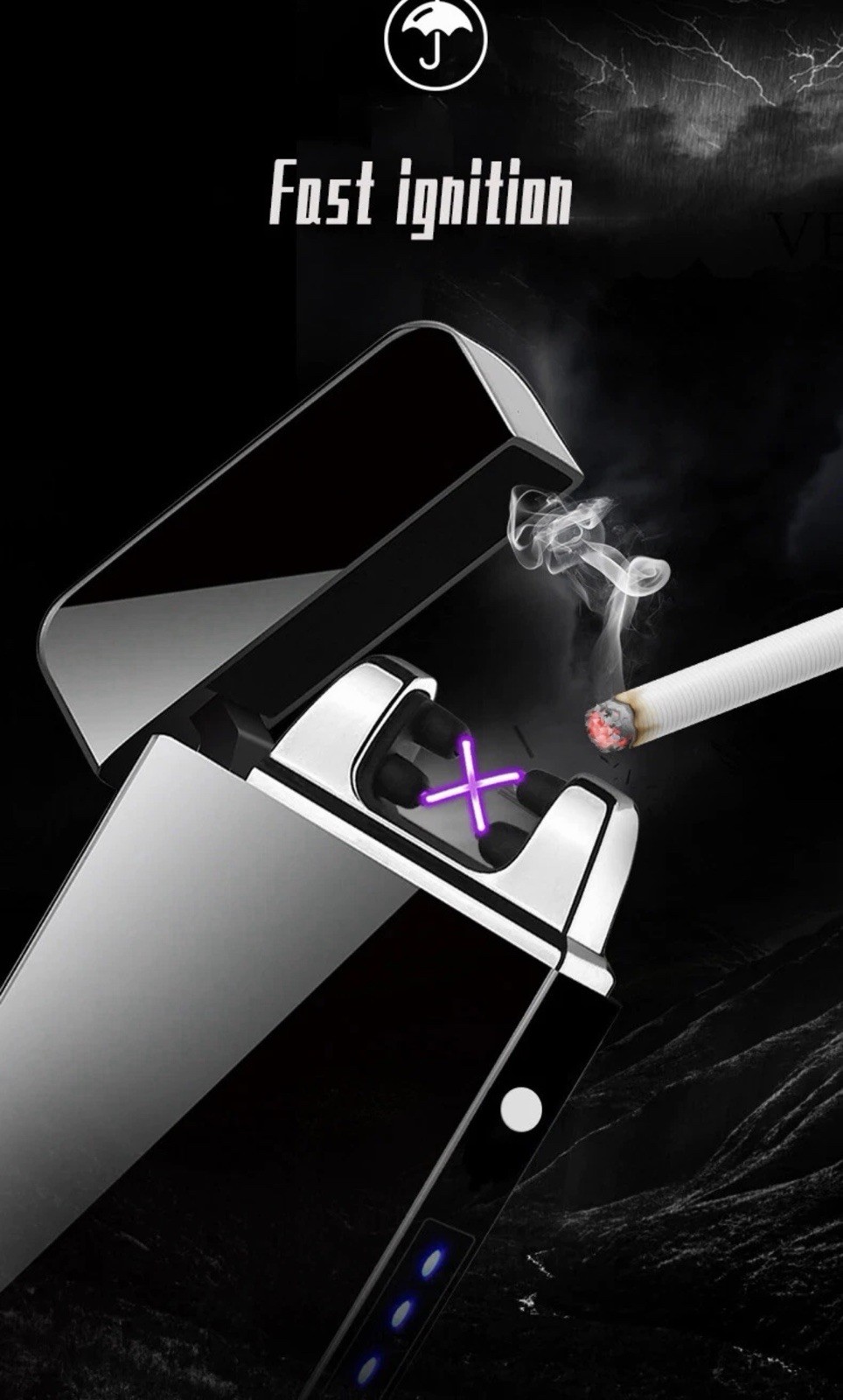 Dual Arc Lighter Flameless LED Power Display USB Touch New Windproof Black 