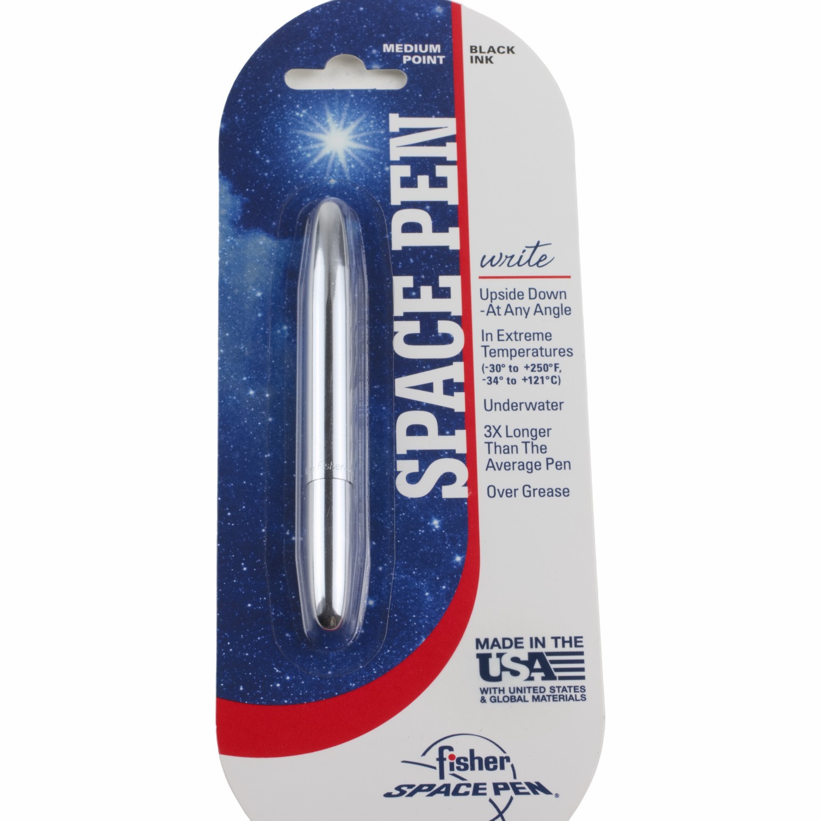 Fisher Space Bullet Pen Chrome Silver PR4 Medium Point Black Ink