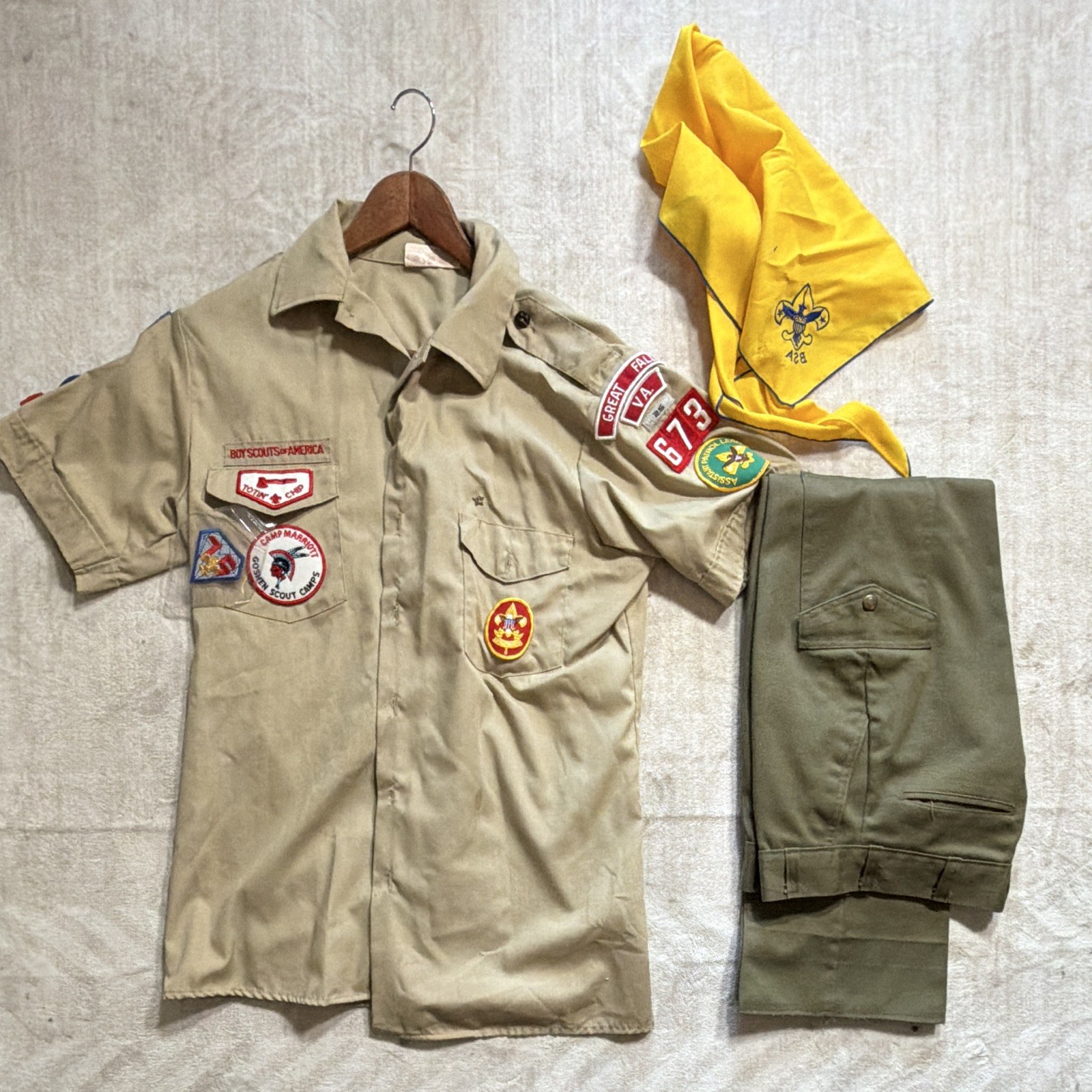 Vintage 1980s BSA Boy Scouts Uniform Set Troop 673 Great Falls VA 75th Patch