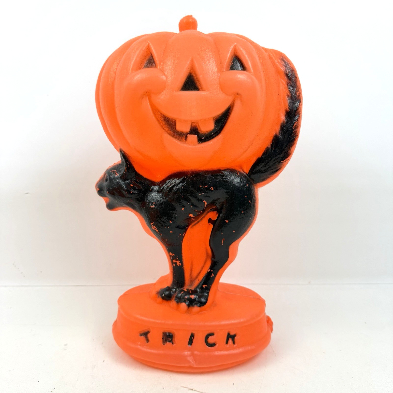 Vintage Halloween Jack-O-Lantern Black Cat Orang Pumpkin Blow Mold 14\