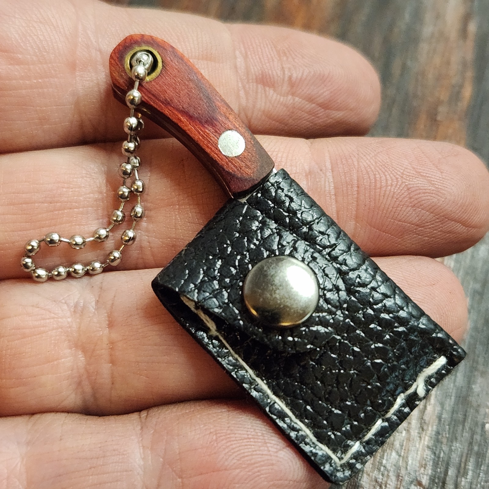 Mini Damascus Cleaver Fixed Blade Keychain Knife W/Sheath 2.38\