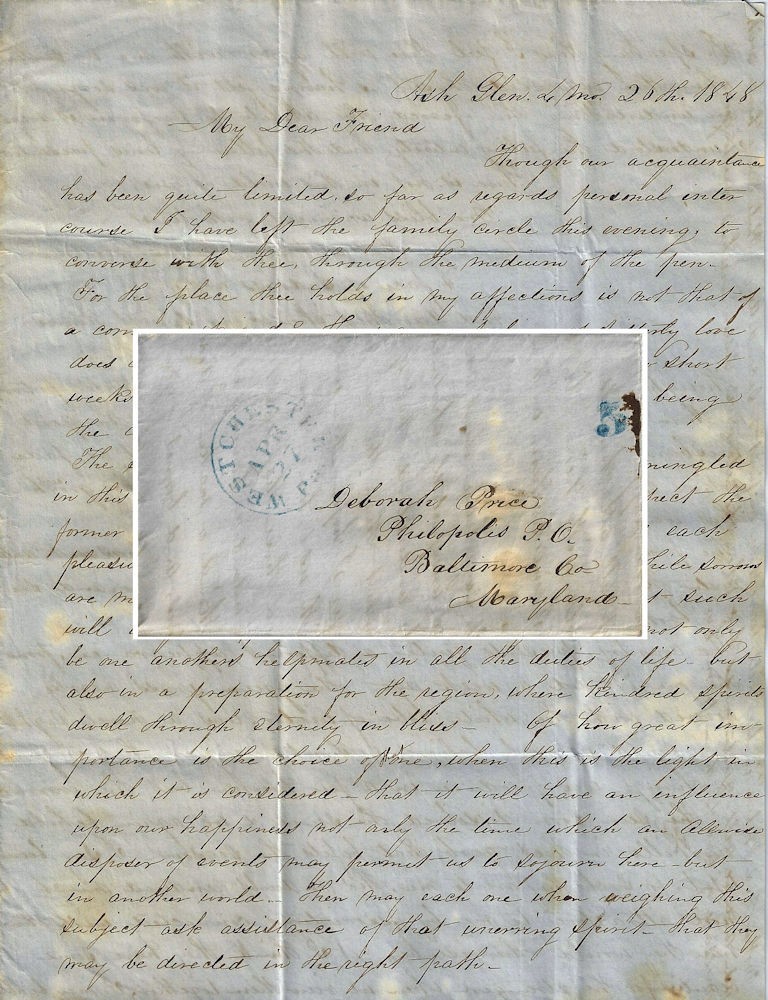 1848 – A Quaker letter from Pennsylvania Woman Welcoming her Brother’s Fiance