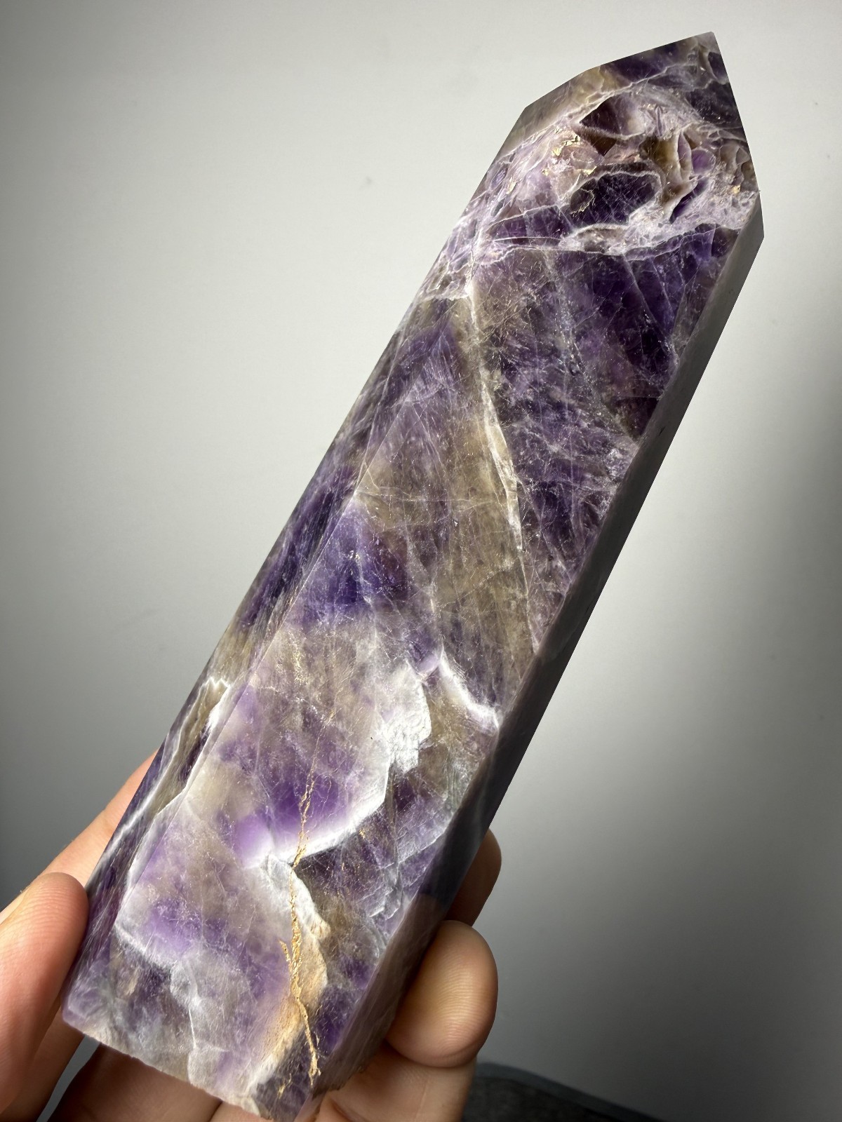 1.01LB Natural Dream Amethyst Crystal Obelisk Magic Wand Reiki Healing L69