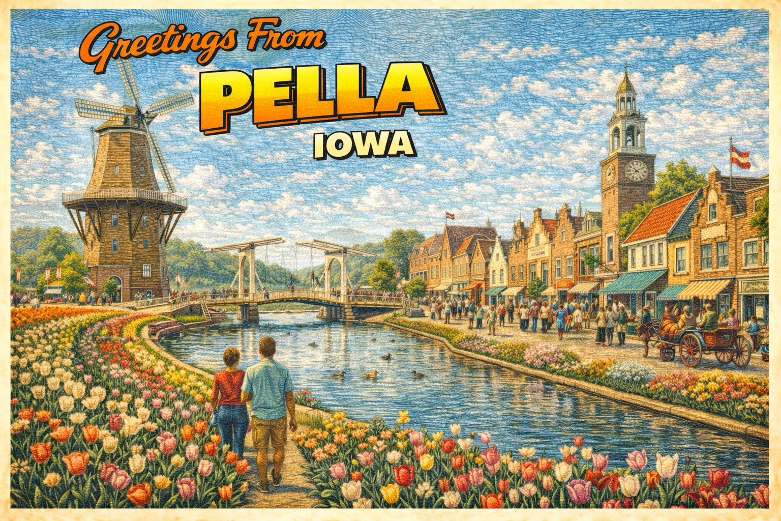Greetings from PELLA, IOWA Modern Vintage Postcard D368