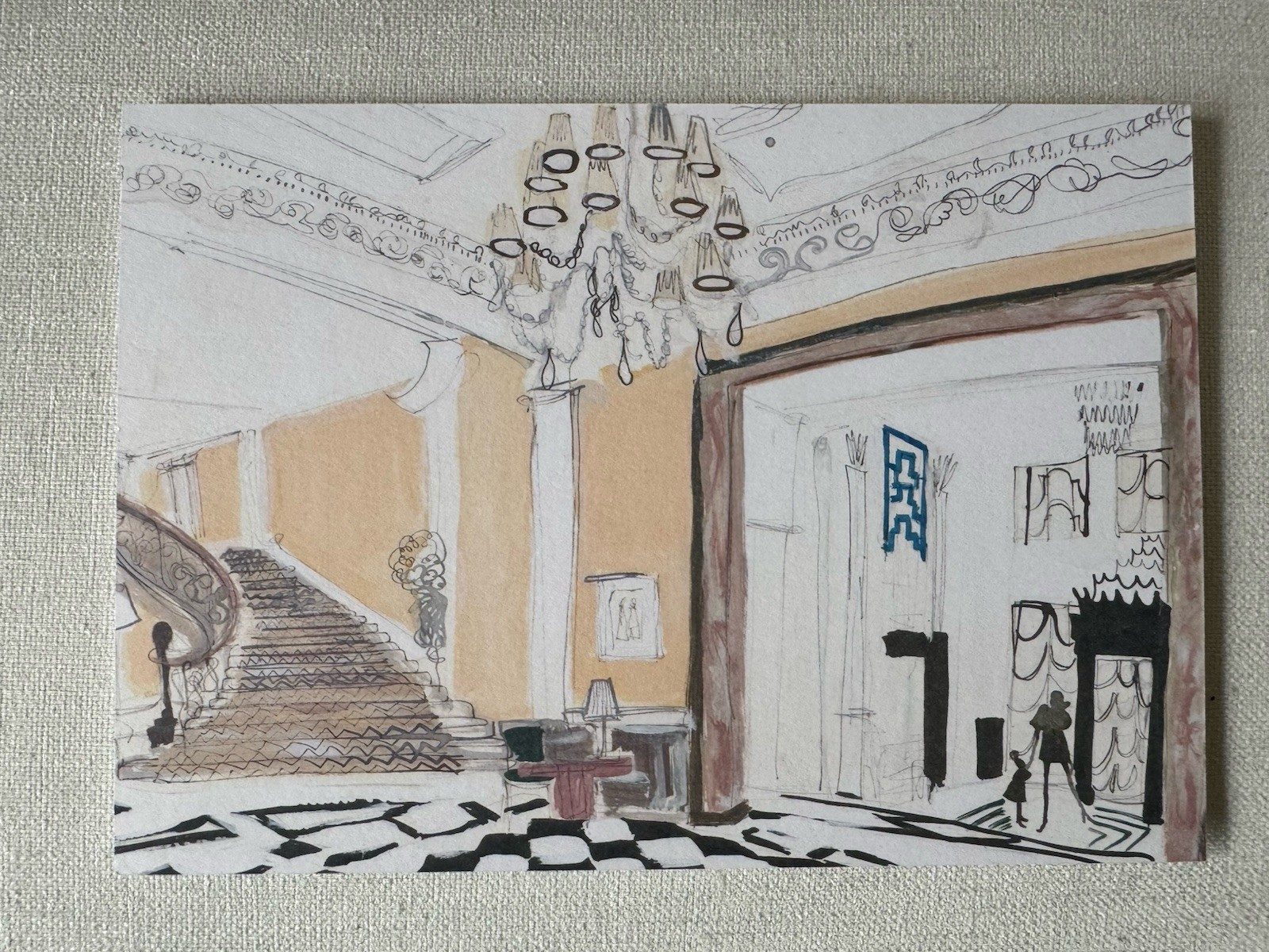 Claridge’s Hotel London Large Color Sketch of Foyer Postcard