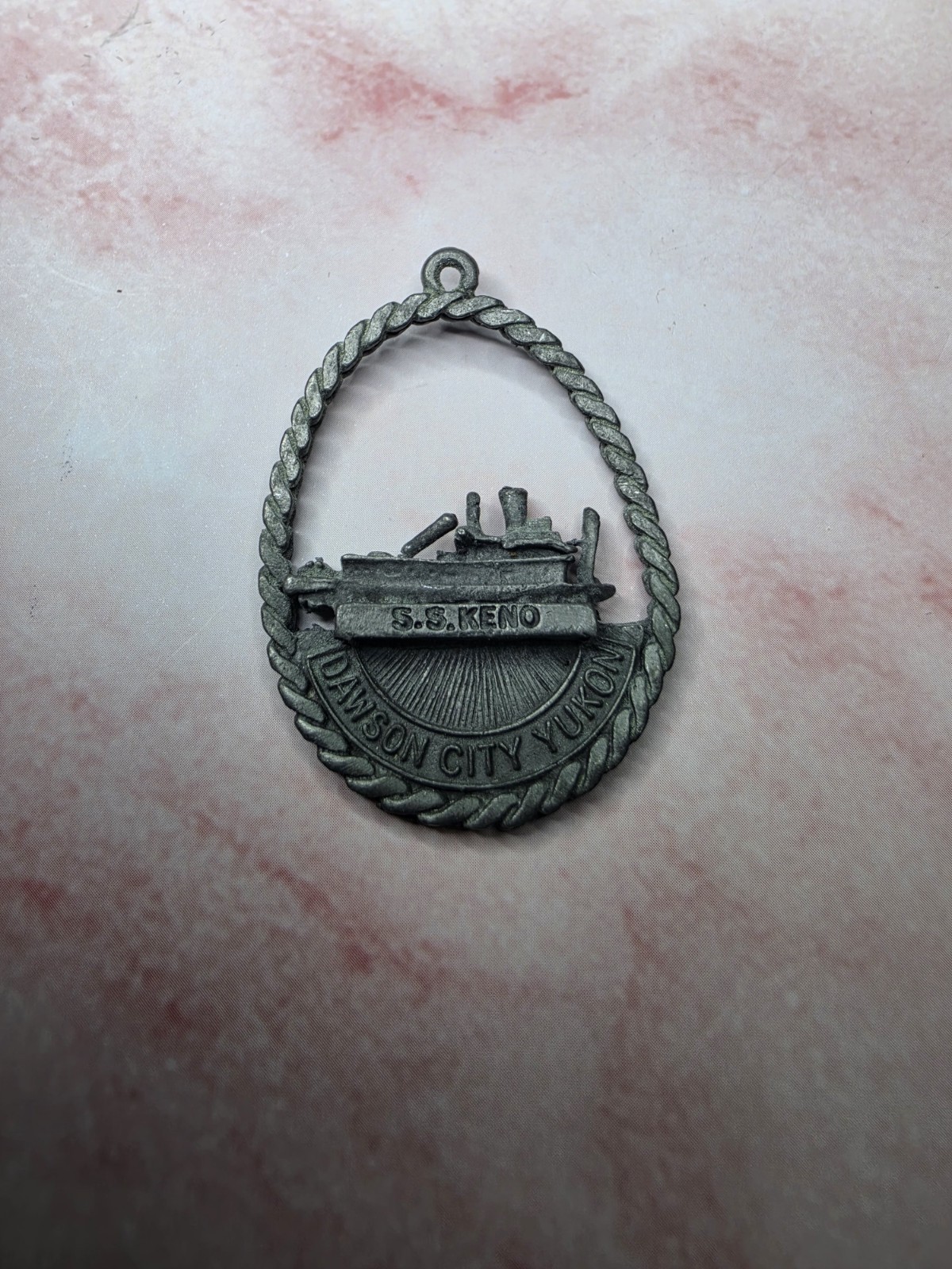 Vintage SS Keno Dawson City Yukon Pewter Ornament Charm Sternwheeler Steamer