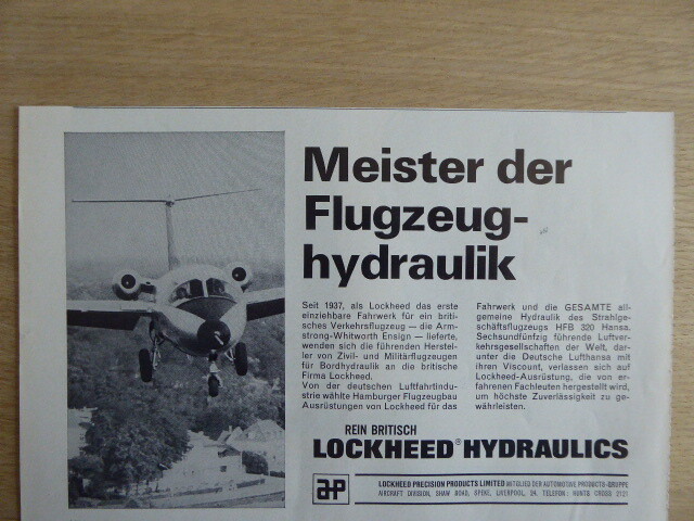 9/1967 PUB AP LOCKHEED PRECISION PRODUCTS HFB 320 HANSA JET AIRCRAFT GERMAN AD