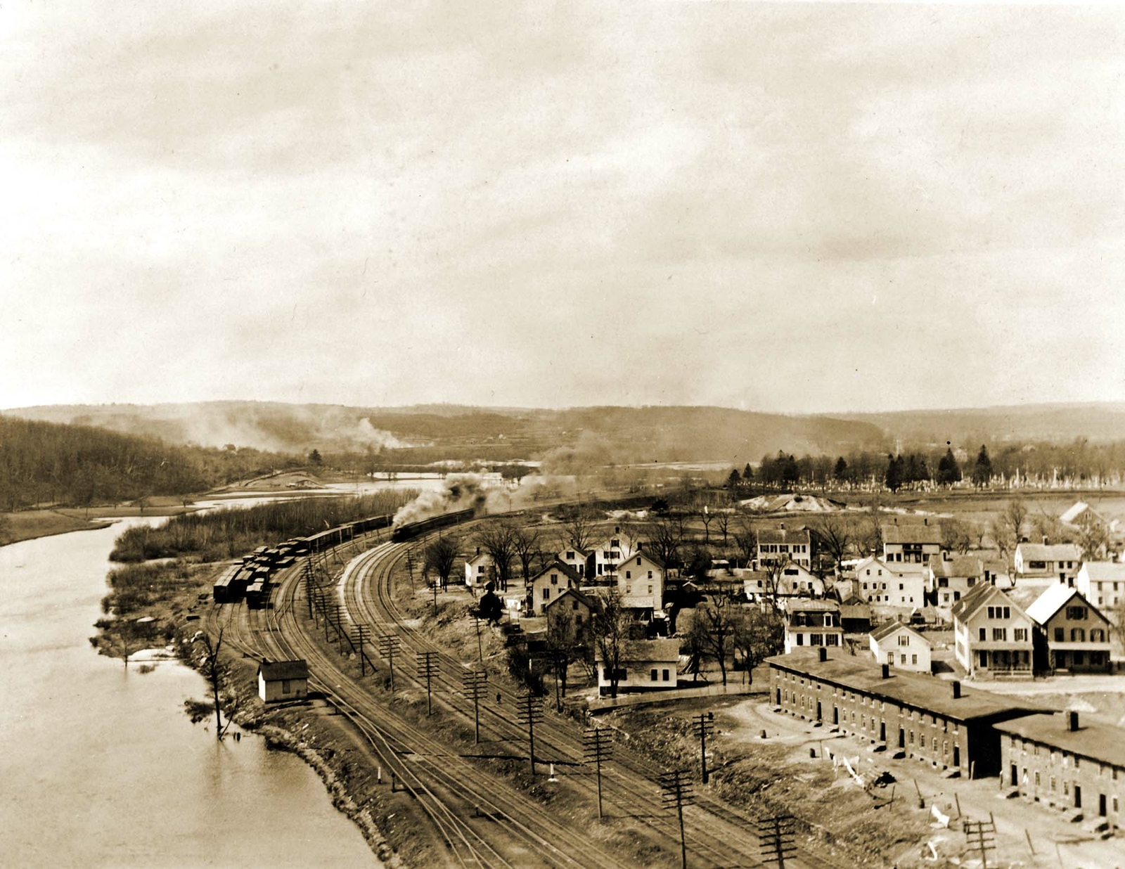 1909 Aerial View of Willimantic, Connecticut Old Photo 8.5 1909 Aerial View of Willimantic, Connecticut Old Photo 8.5