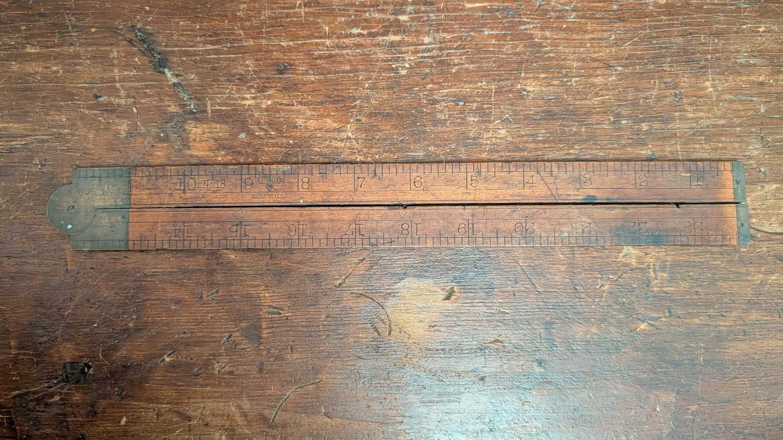 VTG Antique STANLEY SW No. 18 Brass Boxwood Rule Sweetheart Era Ruler 1920-35