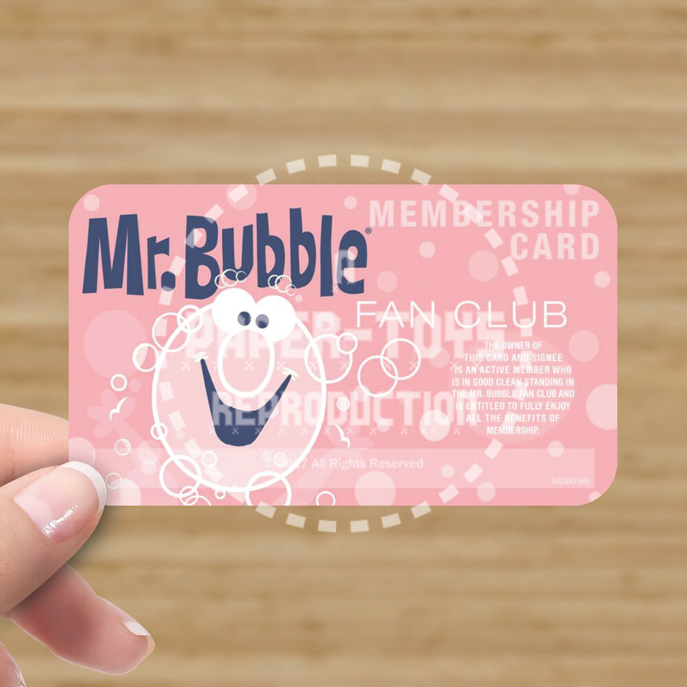 MR. BUBBLE FAN CLUB MEMBERSHIP CARD