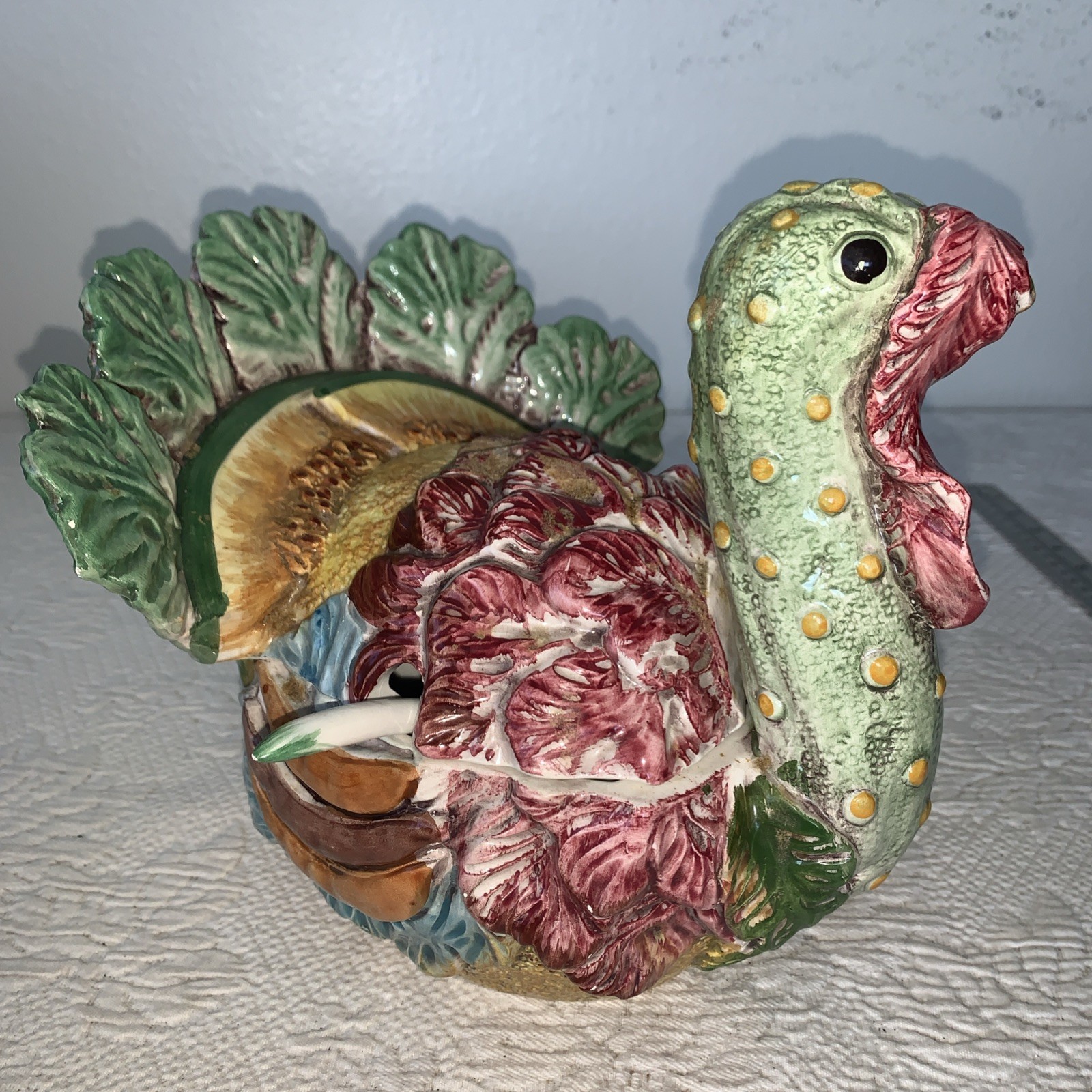 Vtg Vietri Majolica Italian Ceramic Turkey Soup Tureen with Ladle