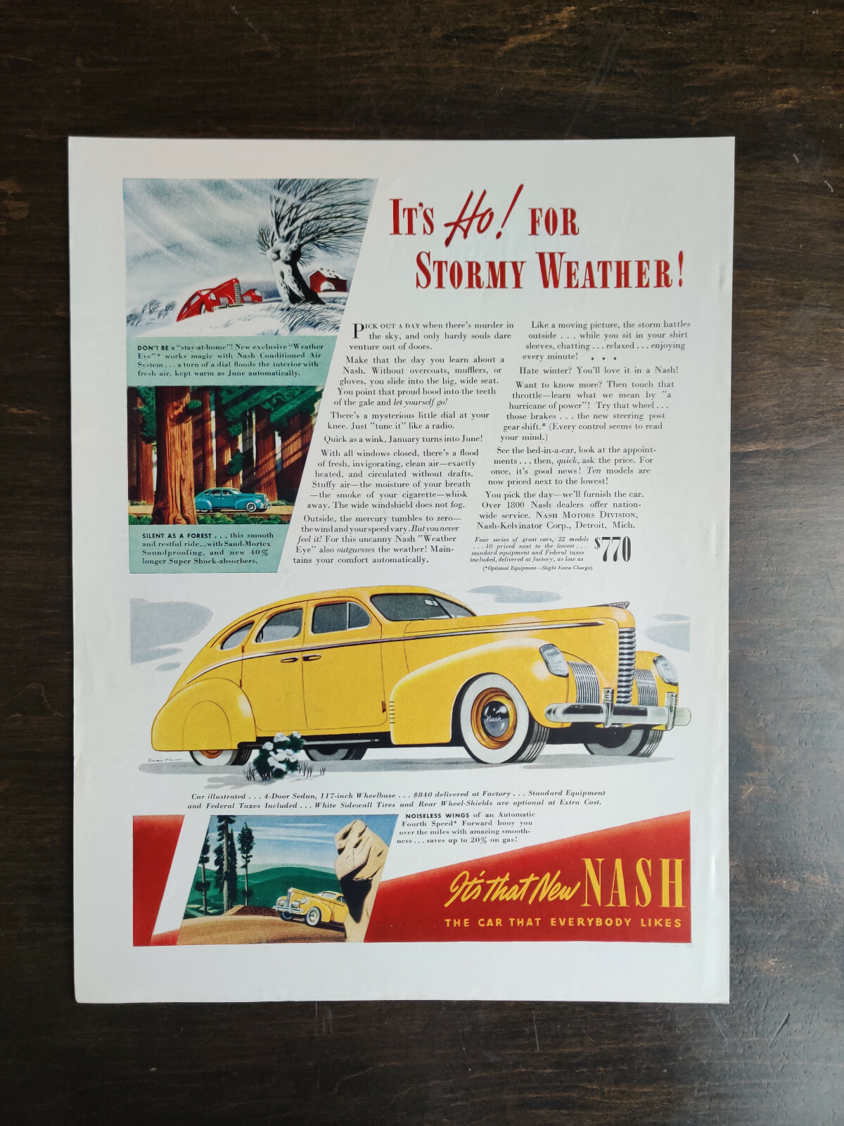 Vintage 1938 Yellow Four Door Sedan Full Page Originall Ad 
