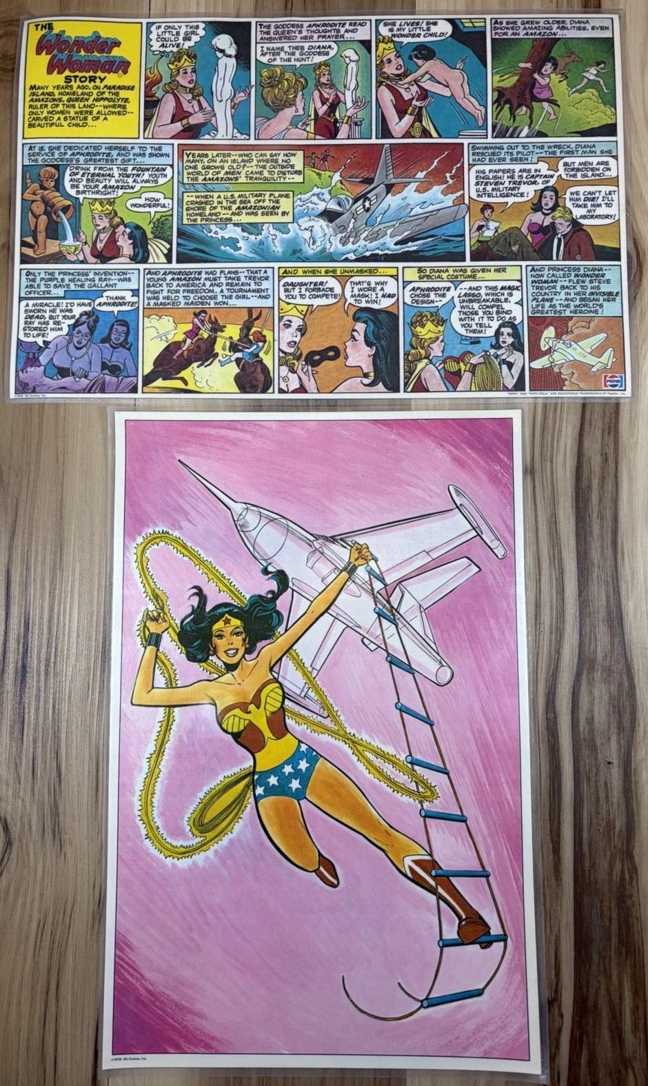 Vintage 1978 DC Comics Wonder Woman Comic Placemat 2 Sided Placemats Lot of 2