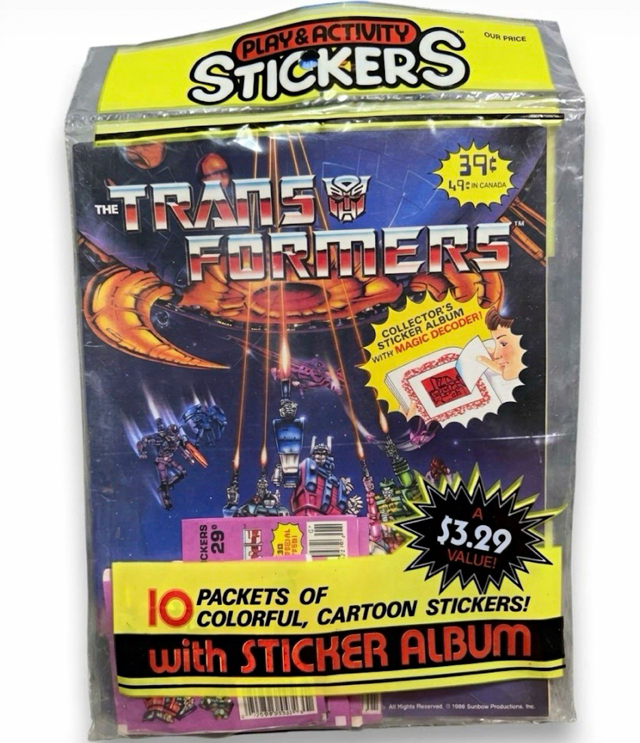 Play & Activity Stickers Transformers Vintage 1986 Sticker Album w/ 10 Packets