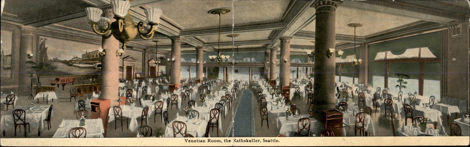 Seattle WA Venetian Room Rathskeller FOLD-OPEN c1910s Vintage Postcard