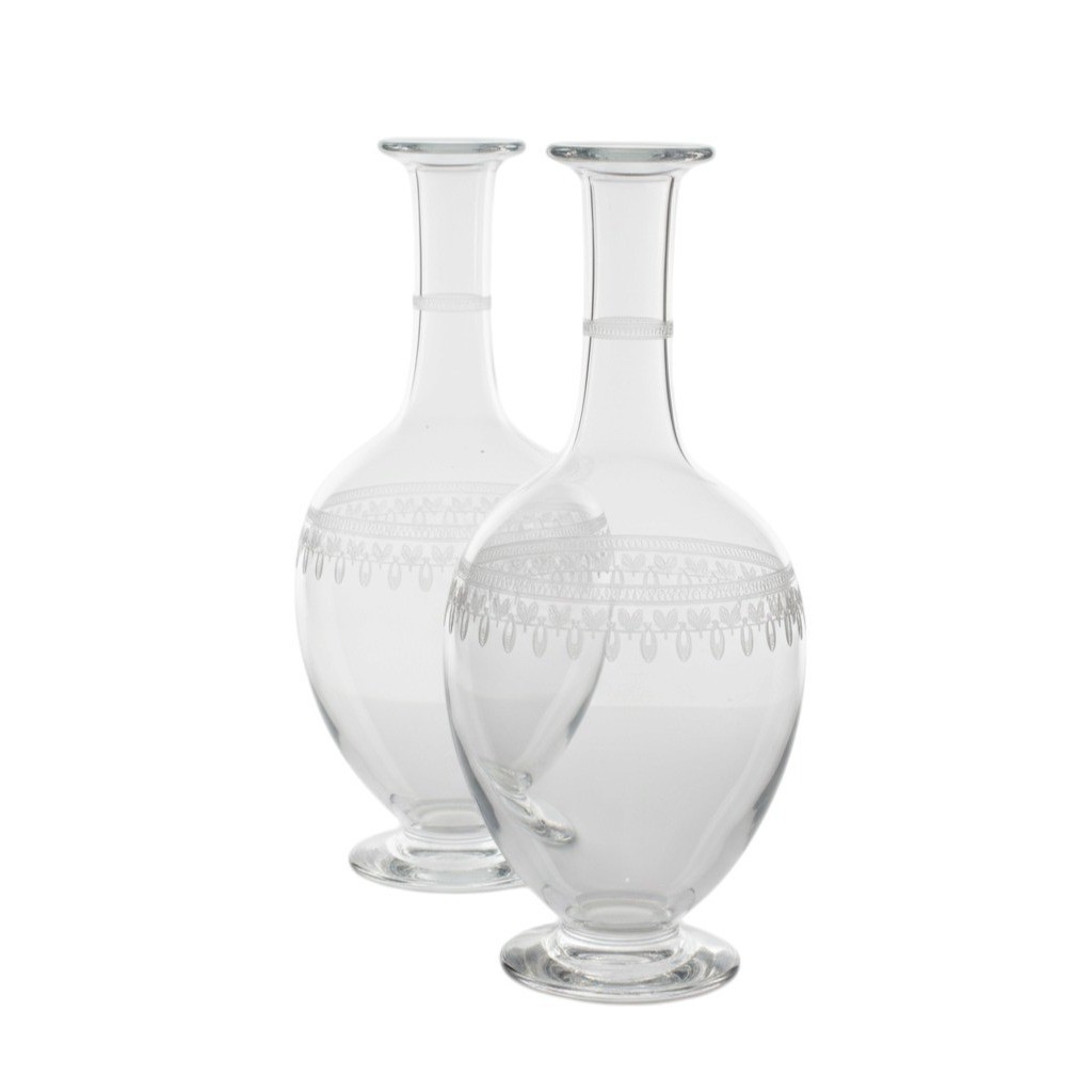 Pair Whitefriars Victorian Footed Decanters Dagger Pattern 10in Antique 1850s UK