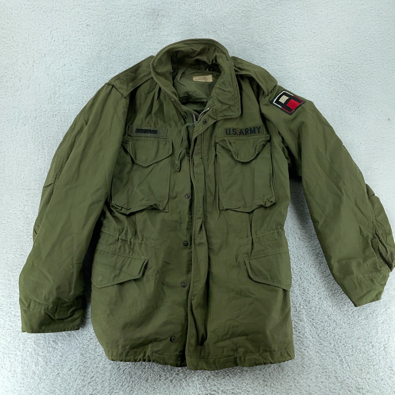 Vtg 60s US Army M-65 Field Jacket Mens Small Regular OG-107 1st Army Patches