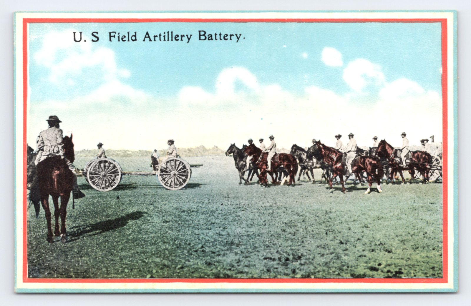 c1916 US Field Artillery Battery Horse Drawn Cannon Postcard Active Army Life