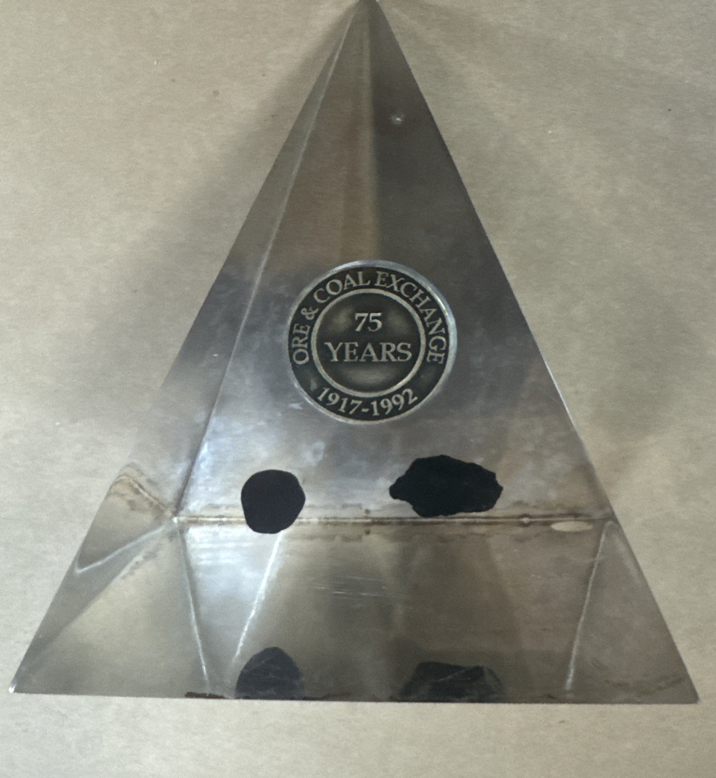 ORE & COAL EXCHANGE 75th Anniversary PYRAMID Paperweight Souvenir