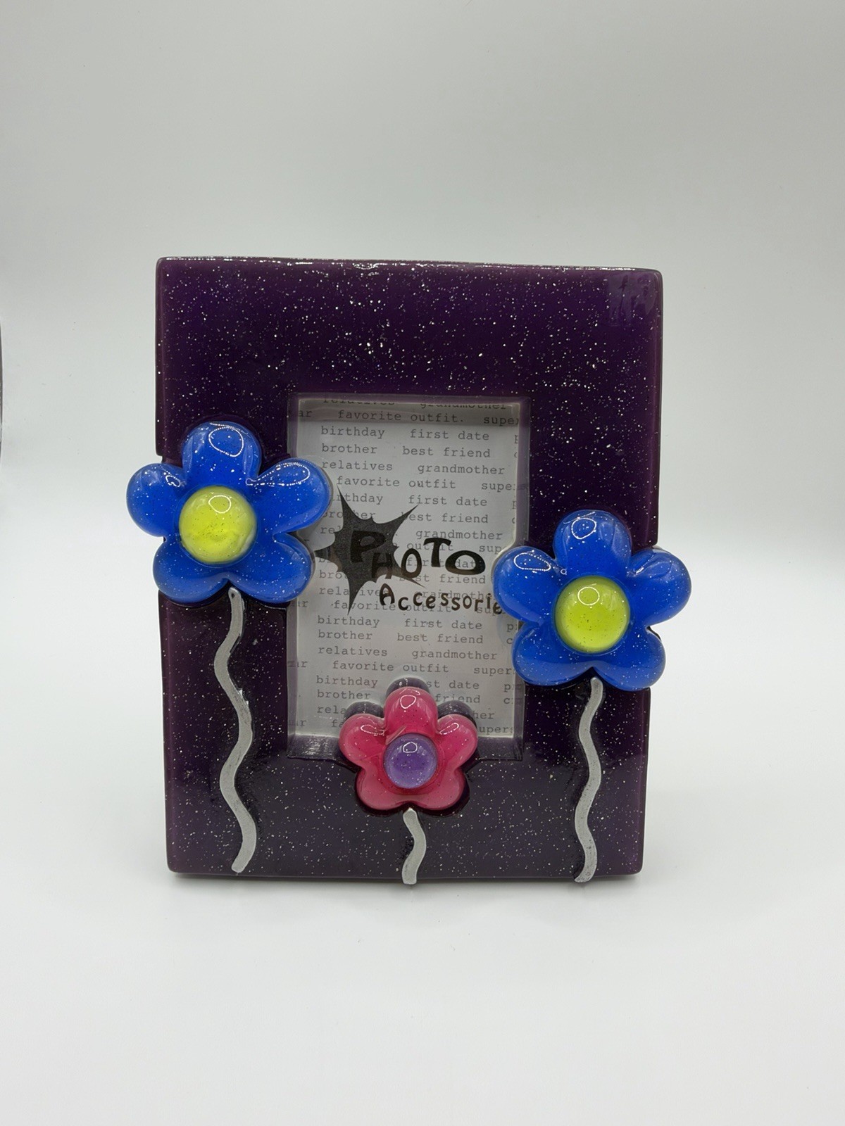 Vtg Y2K Purple Vintage Frame Resin Floral 1.75” x 2.75” Glitter Pretty Design