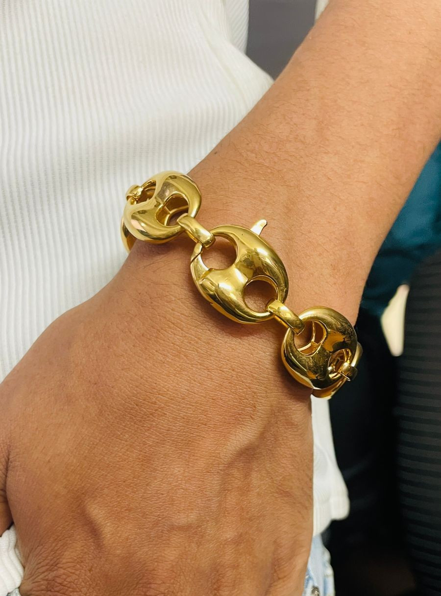 Italian 18K yellow gold over chunky jumbo mega puffed links mariner chunky men's