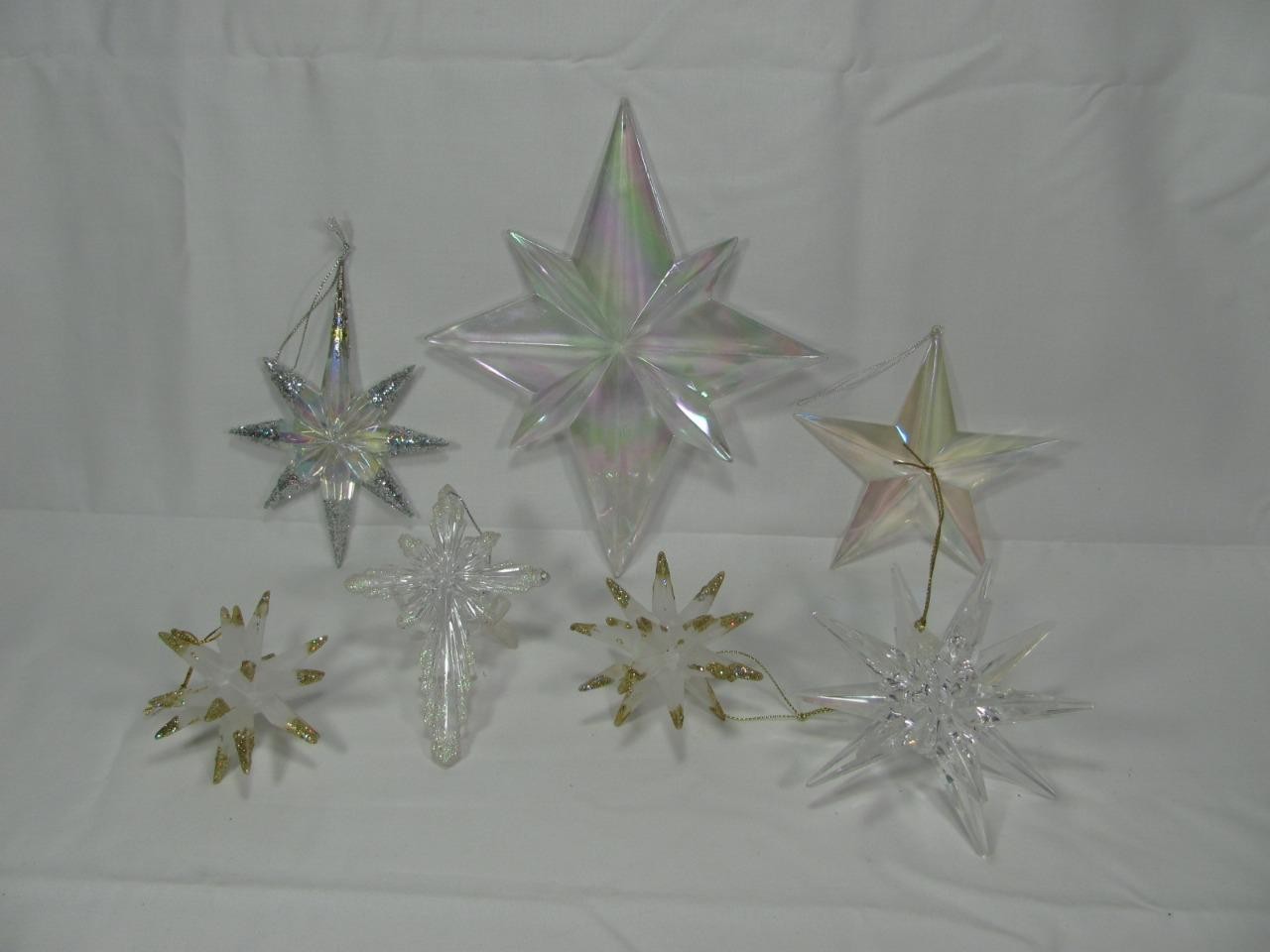 LOT OF 7 VINTAGE ACRYLIC STAR & ATOMIC STARBURST CHRISTMAS ORNAMENTS