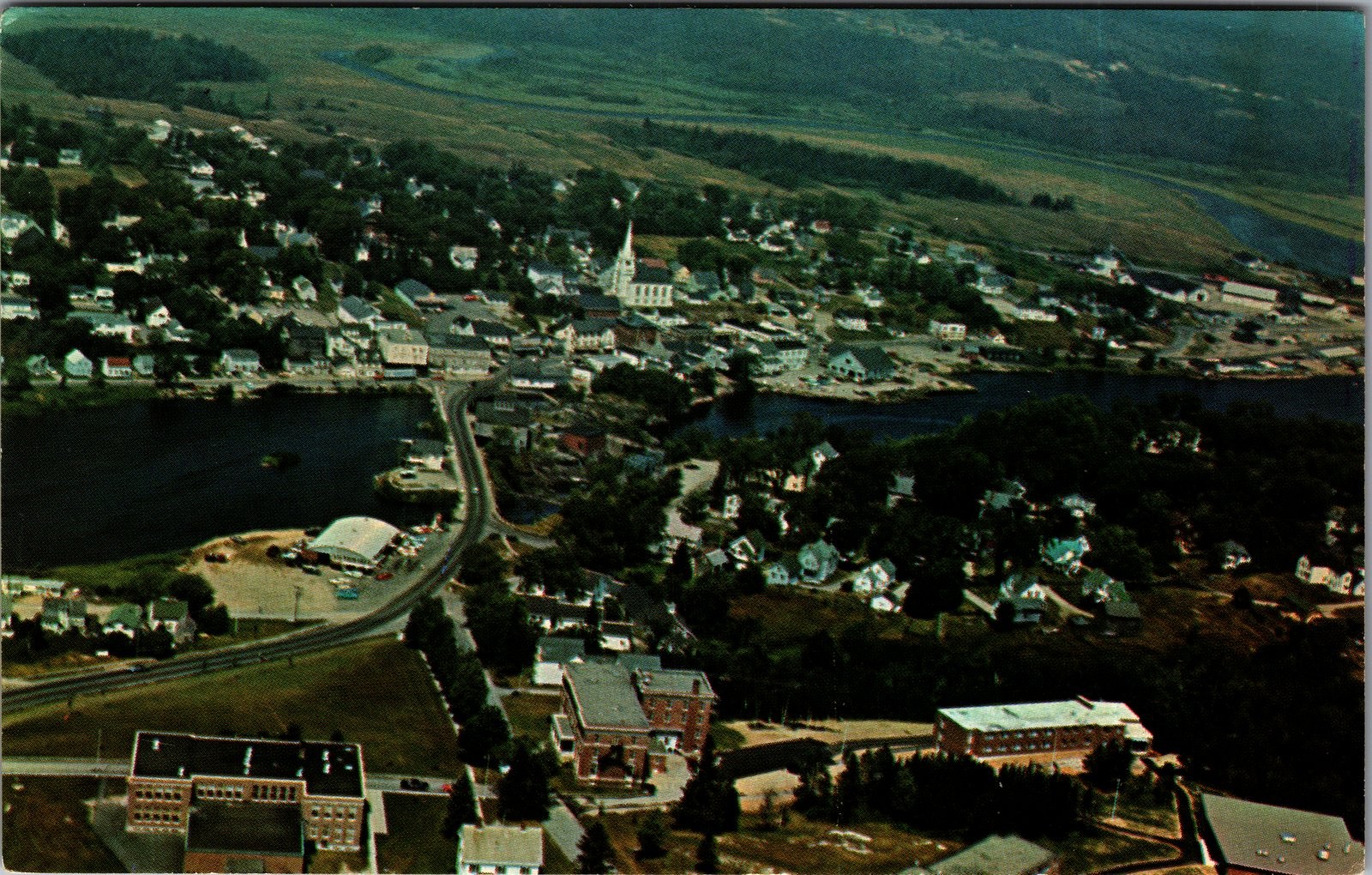 1950s Aerial View Machias Maine Washington State College Postcard