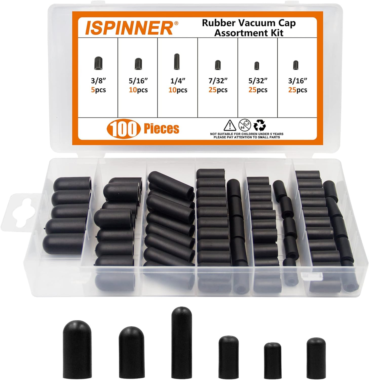 100pcs Rubber Vacuum Caps Assortment 6 Sizes Hose End Caps Automotive
