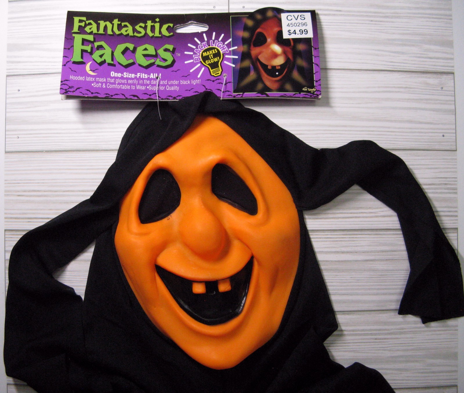 Fun World Fantastic Faces Vtg 90s Scream Mask Orange Goofy Ghost Tag Musty Odor