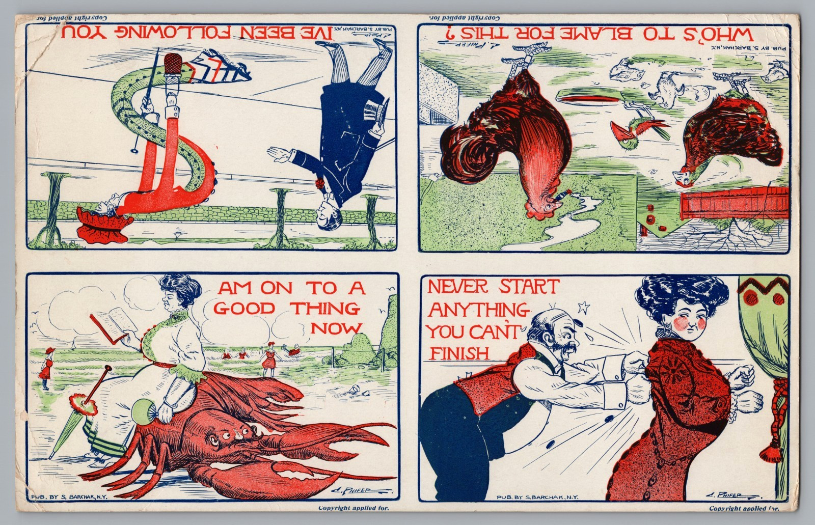 Rare Uncut Postcard Sheet c1910 LC Phifer Comic Lobster Proof Worcester