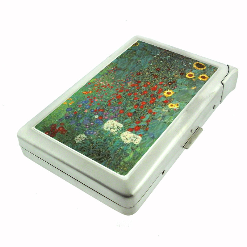 Vintage Wild Flowers 100's Size Cigarette Case with built in lighter Wallet