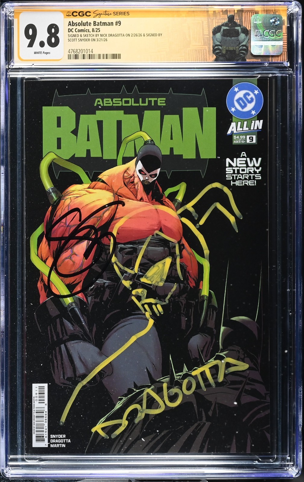 Absolute Batman #9 CGC 9.8 1st Print Signed Scott Snyder Remarqued Nick Dragotta