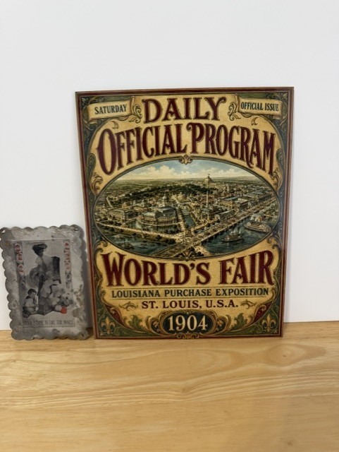 1904 St. Louis World’s Fair 3 Risqué RARE Metal Novelty Tip Trays w/Sign