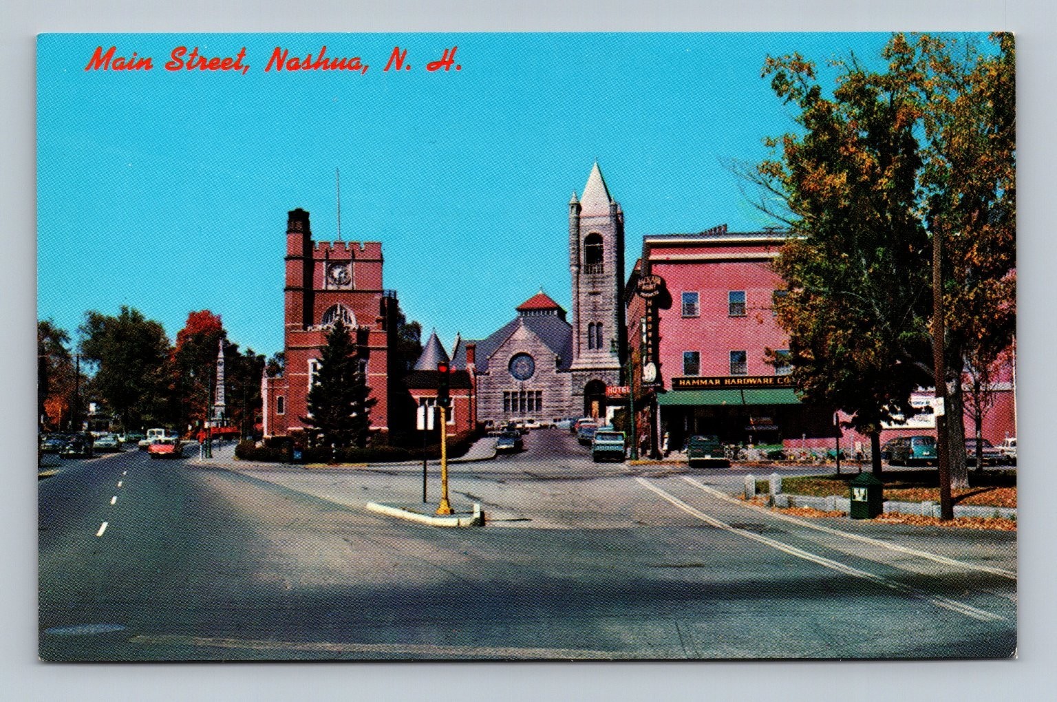 Vintage Main Street Nashua NH Postcard Public Library War Memorial