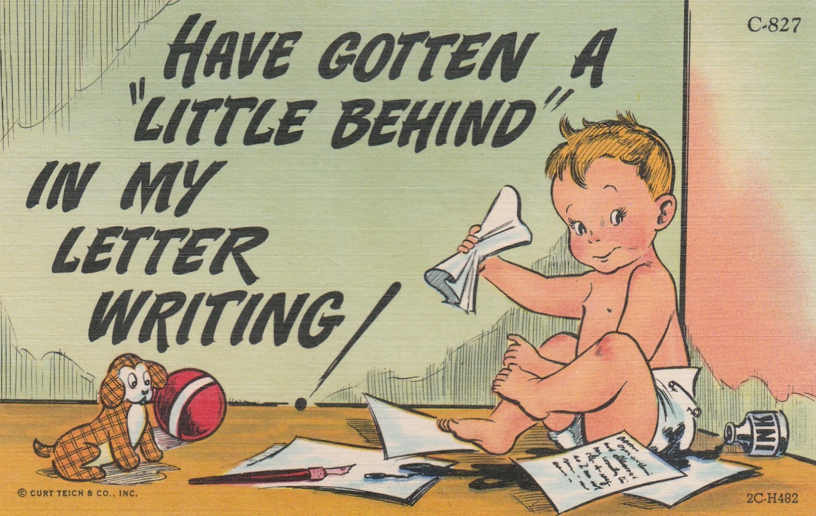 Baby humor Linen Curteich C.T. Art Colortone postcard c1955