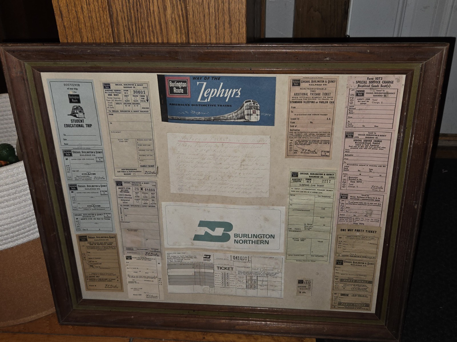 Chicago Burlington & Quincy Railroad Original Ticket History Display, Zephyr Era
