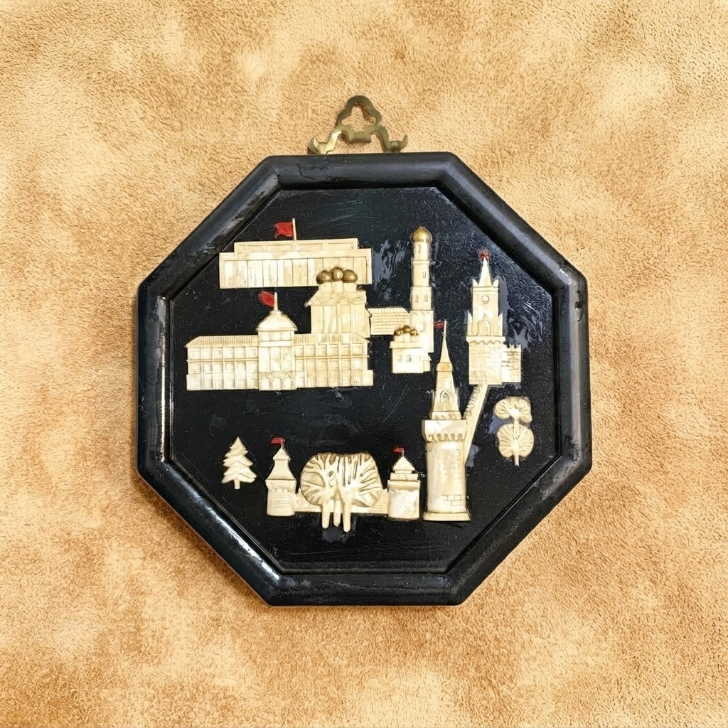 Vintage USSR Moscow Kremlin Wall Plaque Relief Plastic Soviet Art Souvenir