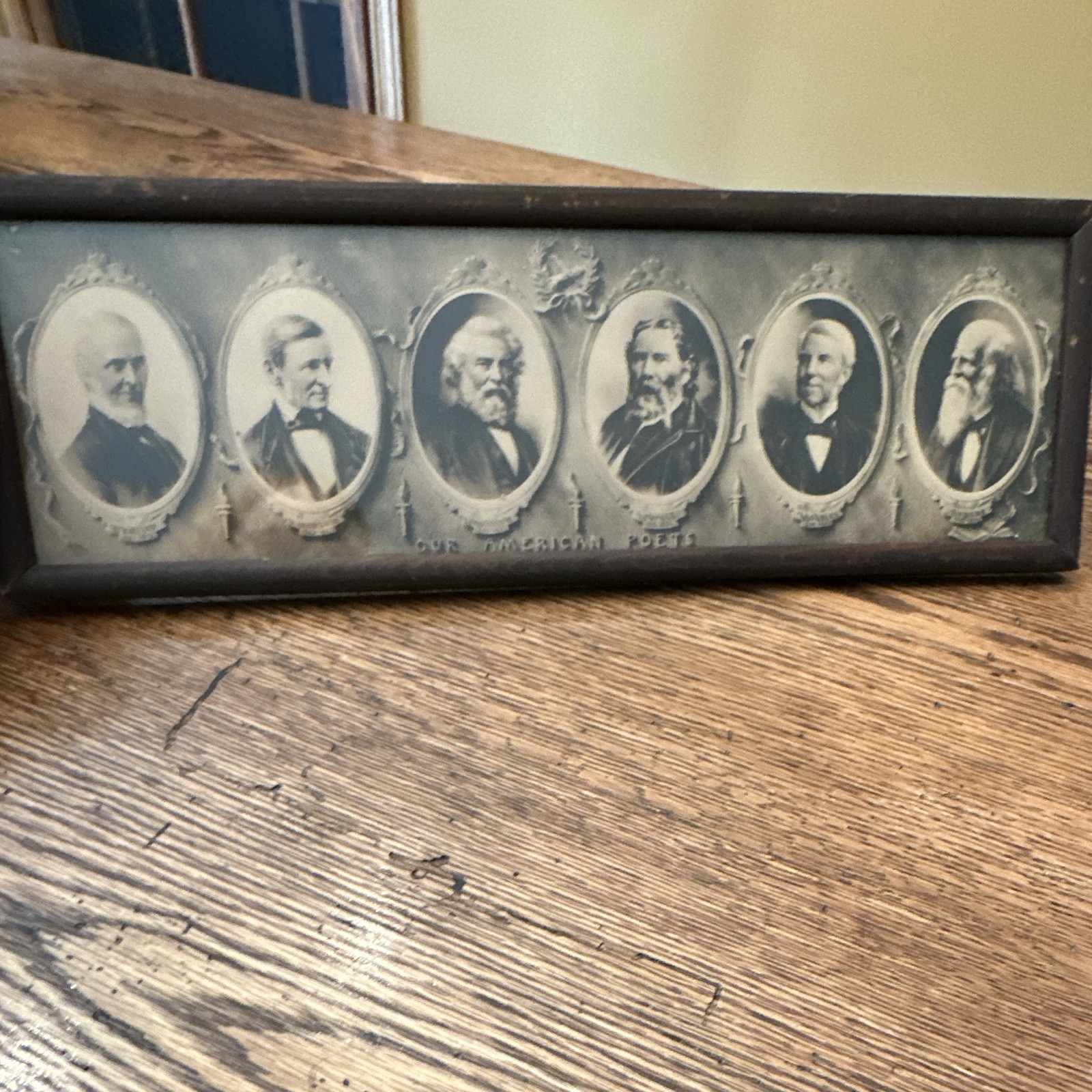 Our American Poets Framed Lithograph Print 16x4 Wood Victorian Wall Hanging