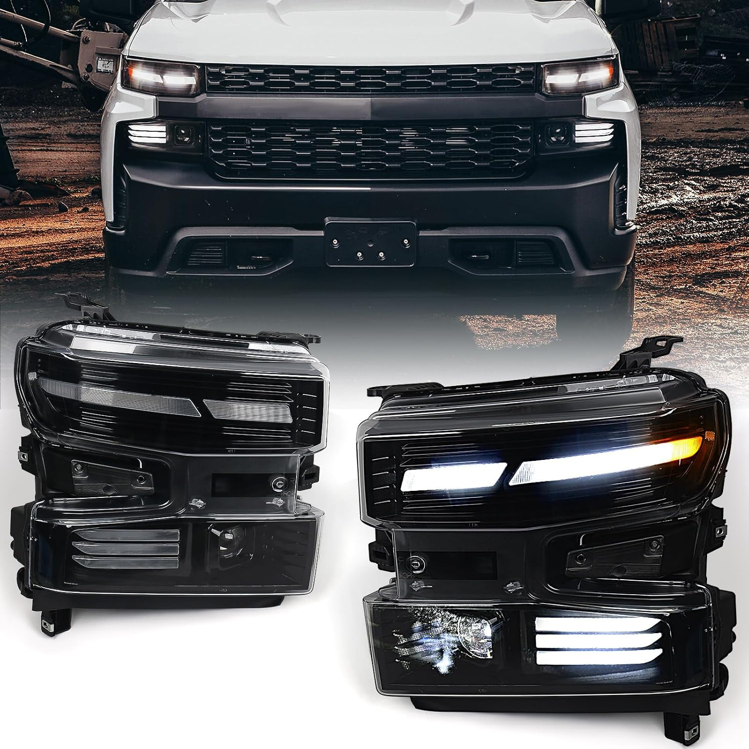 Full LED Headlights Assembly for Chevy Silverado 1500 2019-2021 | Only for Halog