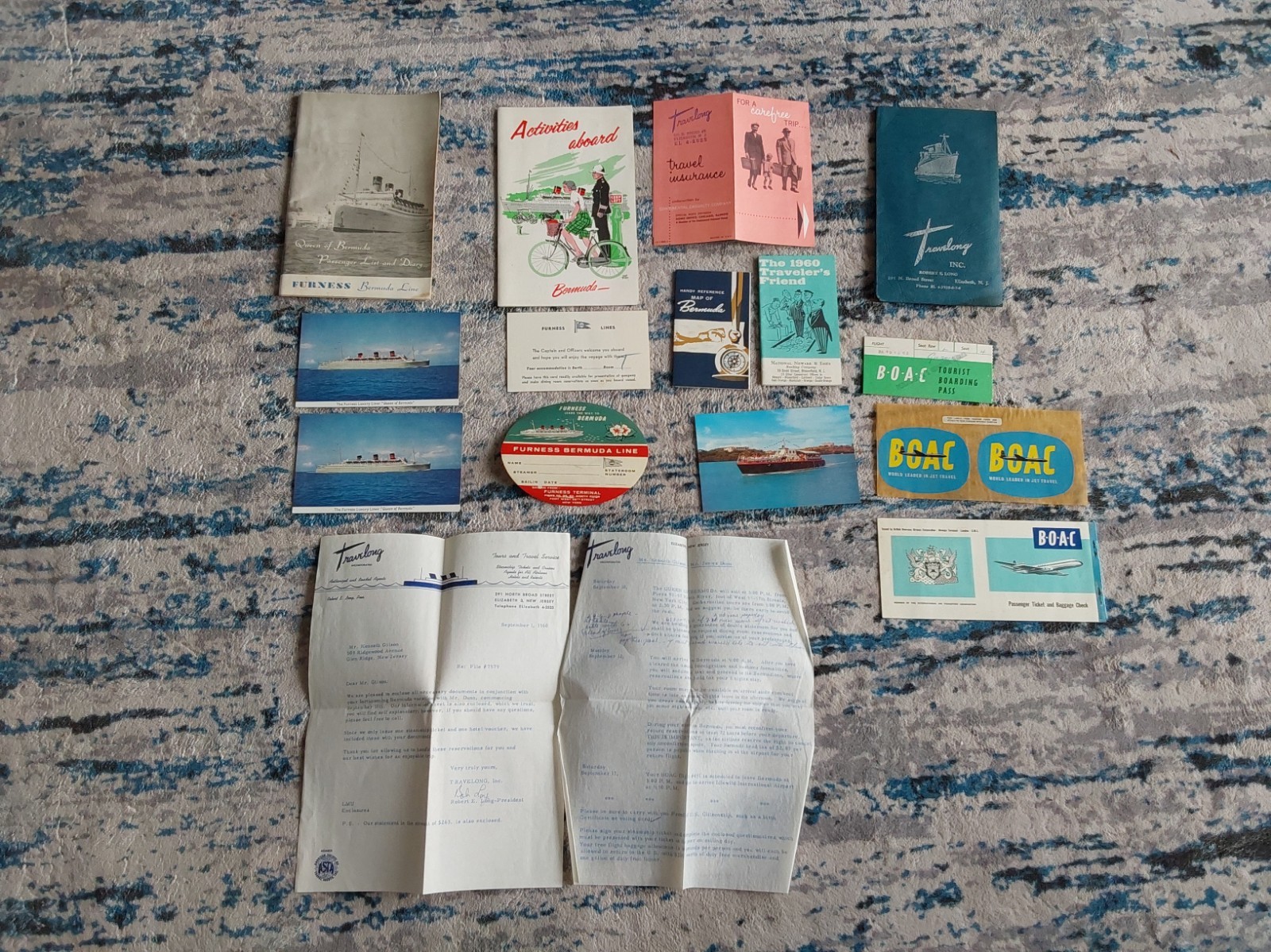1961 Furness Bermuda Line Queen Of Bermuda lot BOAC Airplane Labels Booklets